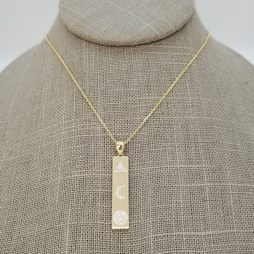 Pyramid and Moon Bar Crystal Necklace - Gold Over Sterling Silver